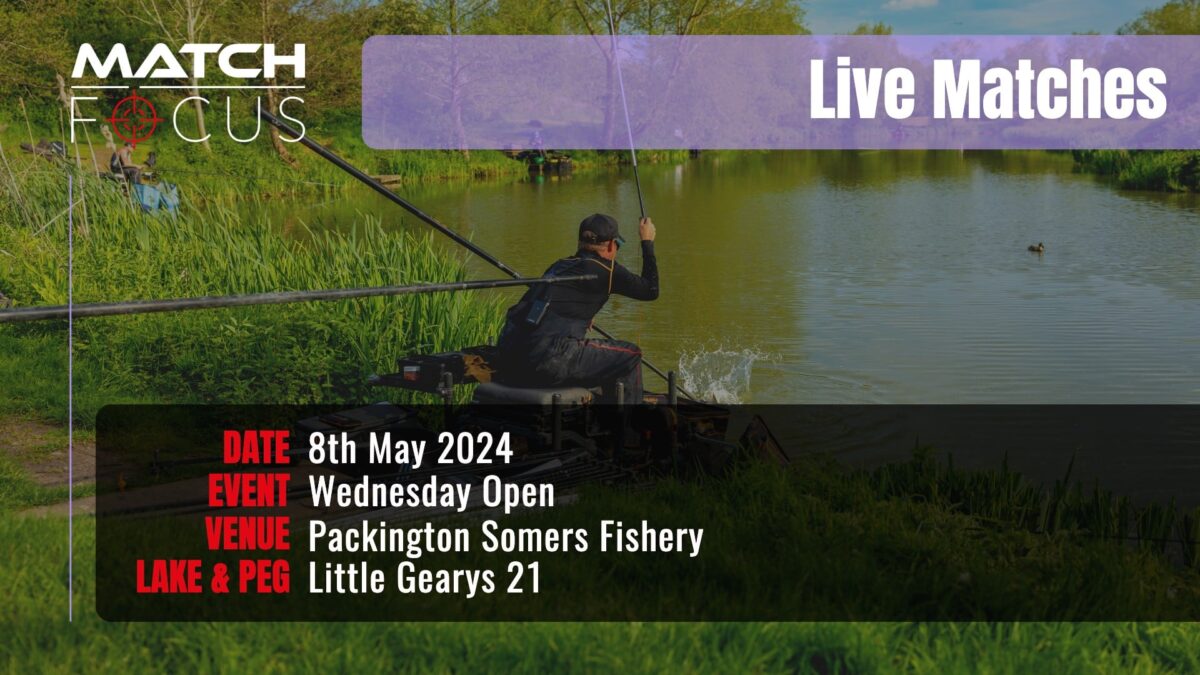 Live Match – Wednesday Open Packington Somers Fishery 8th May 2024